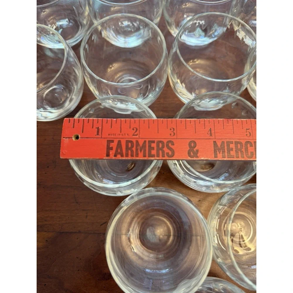 Vintage MCM Clear Roly Poly Glasses Set of 21 - Round Cocktail Whiskey Tumblers